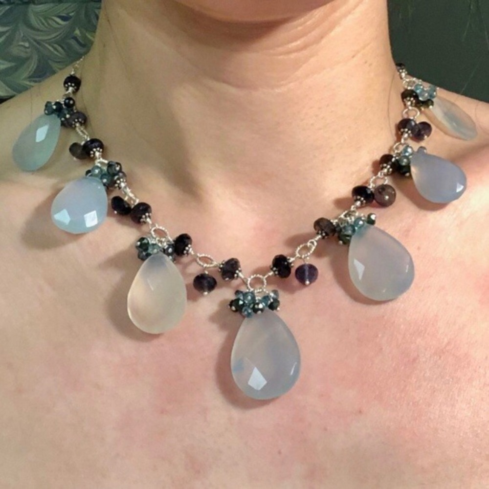 Genuine Natural Blue Chalcedony Sterling Silver Necklace